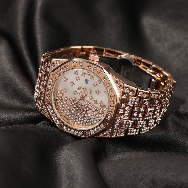 

Luxury Jewelry VVS Moissanite High Quality Hip Hop New Octagon Bling Bling Star Watch Fashion Casual Waterproof Adult Mechanical Wristwatch Pass the diamond tester, Lime green
