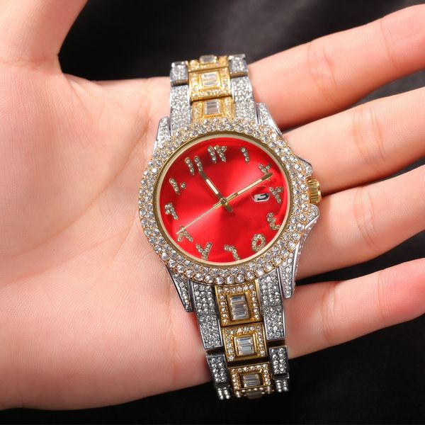 

Luxury Jewelry VVS Moissanite High Quality Hip Hop New Colorful Dial Fashion Mechanical Watch Creative Unique Round Dial Iced Out Men's Watch Pass the diamond tester, Fuchsia