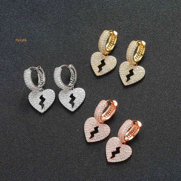 Luxury Jewelry Heartbreak Earrings Hip Hop Iced Out Heart Shape Dangle Earrings Unisex Rap Trendy Earrings Pass the diamond tester