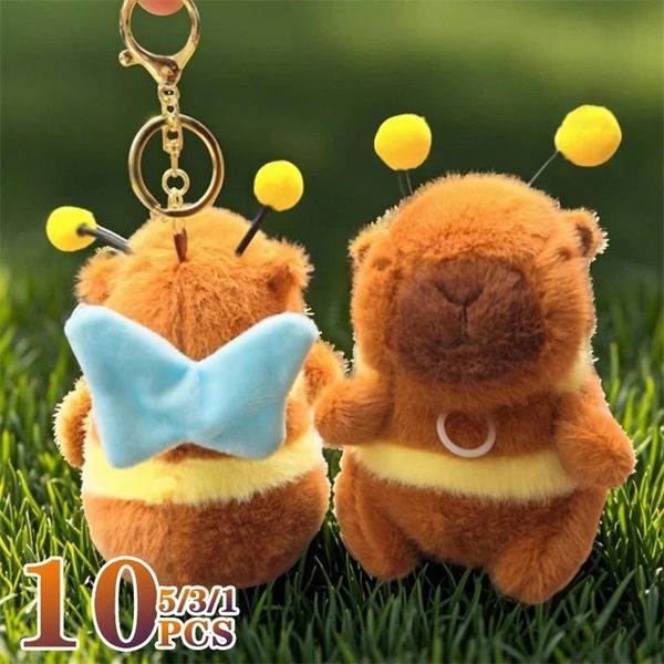1/3/5/10 pieces of Capybara pendant brushed Jitterbug wings bee water dolphin keychain plush bee doll bag hanging accessories 250422