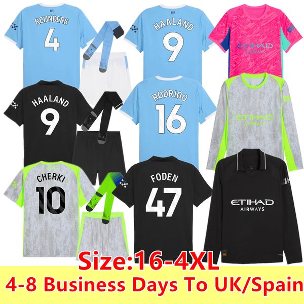 25 26 Man City HAALAND Soccer Jerseys MARMOUSH CHERKI REIJNDERS FODEN SAVINHO RODRIGO STONES BERNARDO DOKU Home Away 3rd Kids Women Men Long Sleeve jersey 3XL 4XL