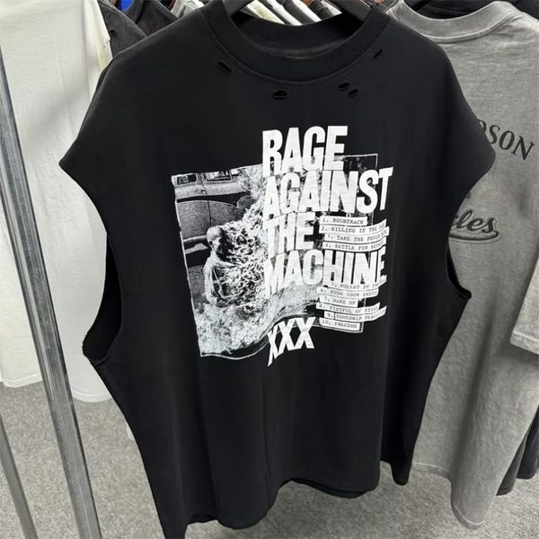 

Good Quality SAINT Oversized Damaged Sleeveless T Shirt Men Saint Women Fashion Tank T-Shirt Mens Clothing, Brown