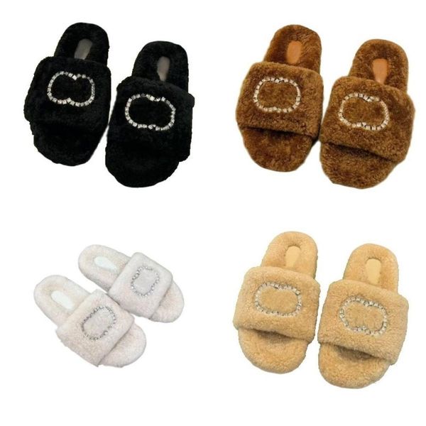 

Luxury Slides Designer men women Slippers Ladies Wool Winter Fur Fluffy Furry Warm Letters Sandals Comfortable Fuzzy Womens Flip Flop Slipper 35-43, Khaki