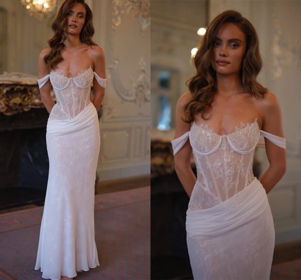 Gorgeous Mermaid Wedding Dress 2026 Off Shoulder Pleated Lace Sweep Train Bridal Bride Gown Vestido de Novia