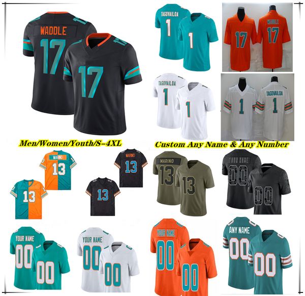 

American Football Jerseys Tua Tagovailoa De'Von Achane Tyreek Hill Jaylen Waddle Malik Washington Ollie Gordon II Darren Waller Jordyn Brooks Tyrel Dodson Chubb 4X, Men teal green style1