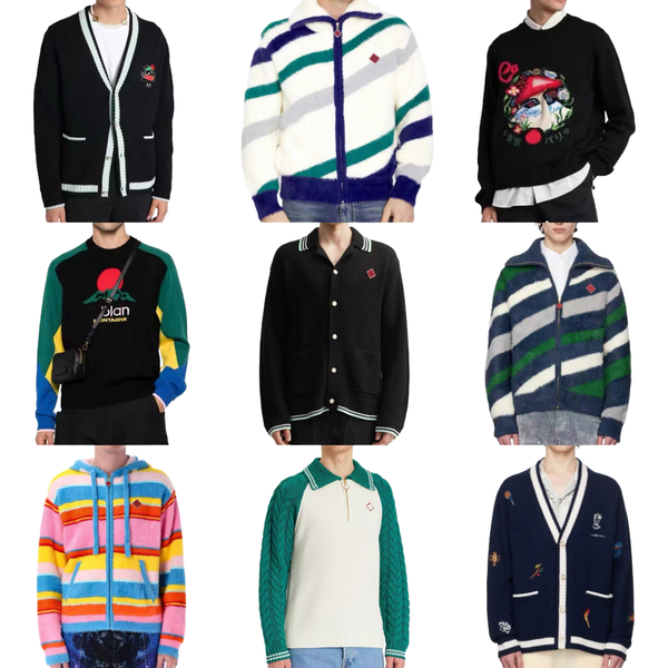 

25ss Casabalnc fall and winter new tide hollow embroidery men and women loose casual pearl buttons striped knit fashion cardigan long-sleeved sweater shirt coats tn, Darkcyan