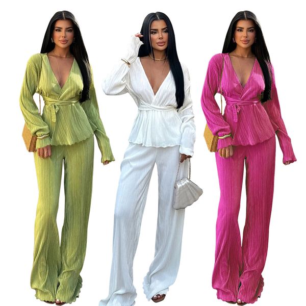 

K10781 Womens Vneck Long Sleeve Cardigan Autumn Winter Casual Twopiece Set, Spot