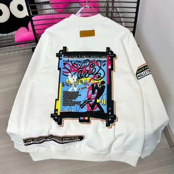 

Designer round neck hoodie, musician band print, trendy fashion embroidery pattern, men's and women's casual wear, White