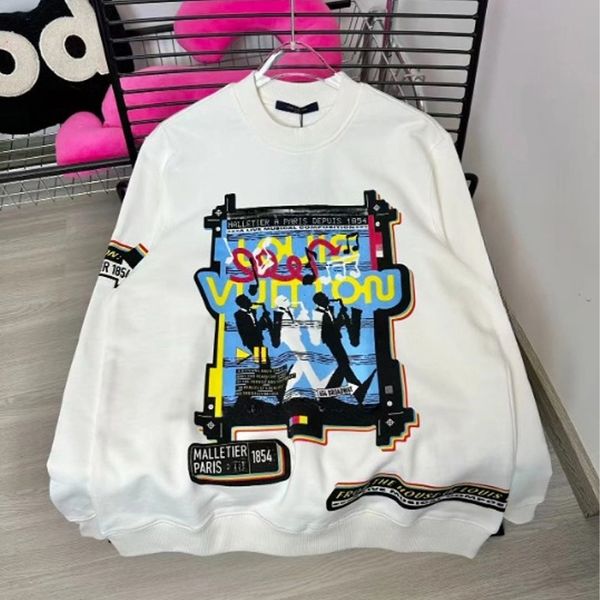 

Designer round neck hoodie, musician band print, trendy fashion embroidery pattern, men's and women's casual wear, White