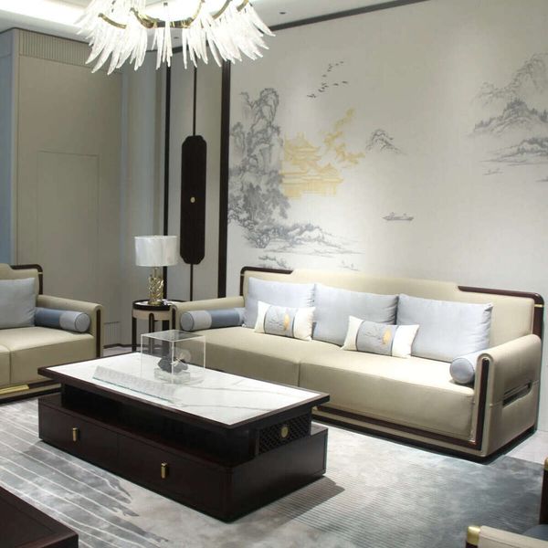 

Zhong zhixin High-end design sofa features carefully crafted genuine leather with a solid wood frame
