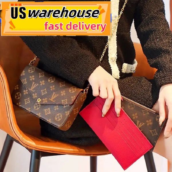 

US Warehouse Designer Bag Wallet Ladies Classic Set of 3 piece Felicie Bag Luxury Tote Shoulder Bag Clutch Messenger Bag Wallet for women handbag cross body bag M61276, #13