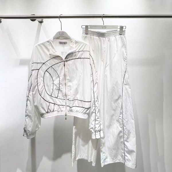 

Designer Coat Wide Leg Pants Set Trendy Fashion Sports Design Inkjet Color Zipper Long Sleeve Coat Wide Leg Pants Two Piece Set, White