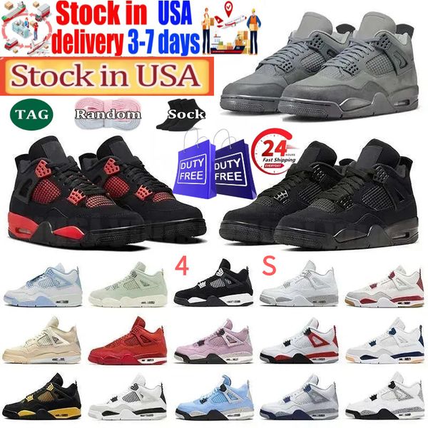 

Free shipping Local warehouse in the US Designer Basketball Shoes 4 Men Women 4s Cat Mens Outdoor Sports trainers Military Black Sail Olive Fire Red Cool Grey Sneakers, Clear