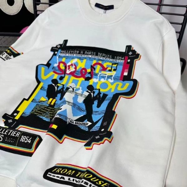 

Designer round neck hoodie, musician band print, trendy fashion embroidery pattern, men's and women's casual wear, White