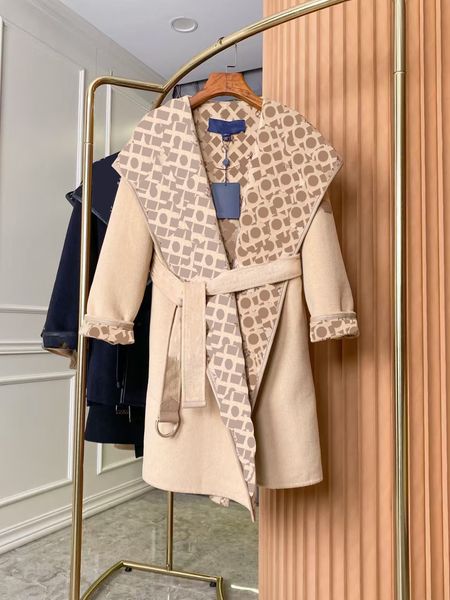 

Women's jacket wool blend coat windbreaker belt jacket letter classic women's designer top slim fit windproof warm jacket, V3