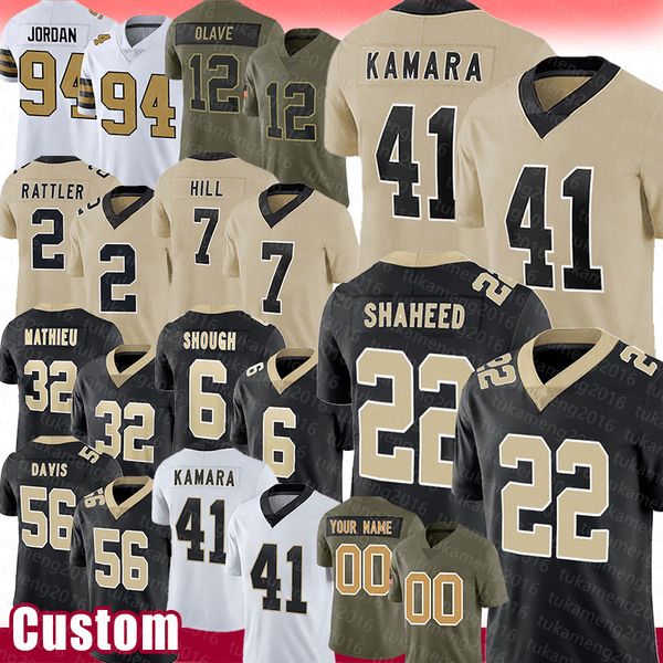 Alvin Kamara Rashid Shaheed Football Jerseys Cameron Chris Olave Spencer Rattler Taysom Hill Tyrann Mathieu Tyler Shough Demario Davis Alontae Taylor