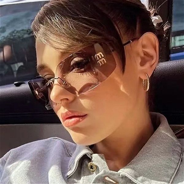 

Designer Sunglasses for Womens Men Sunglass Rimless Frame Mirror Cat Eye Shades Luxury Sun Glasses for Women Y2K Spicy Girl Gift High Quality