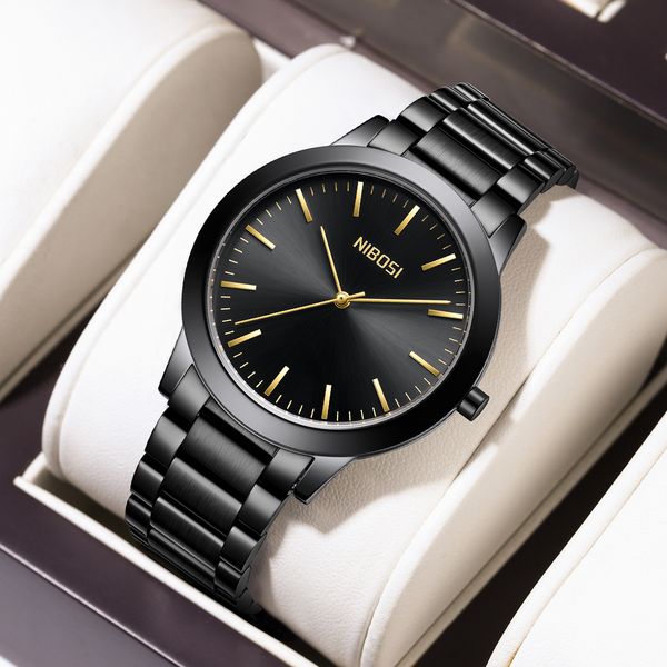 NIBOSI Ultra-Thin Minimalist Waterproof Men's Movement Solid Steel Band Quartz Watch