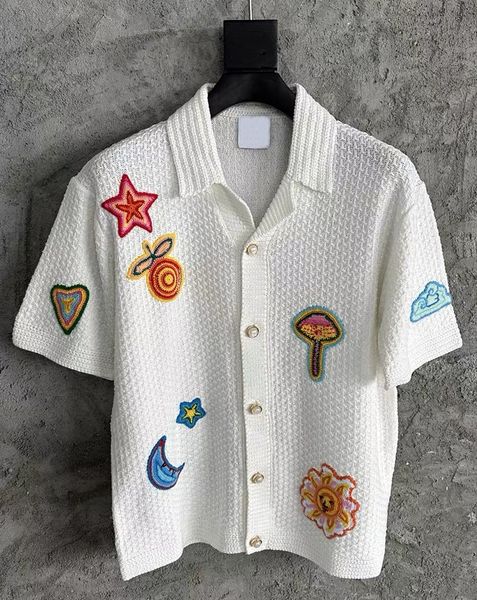 

25ss casabalnc fall and winter trend new small perfume style buttons short-sleeved knitted sweater embroidery lazy retro men's designer loose knit cardigan coat tops, Orangered