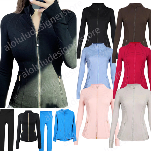 

2025 Hot Women Jacket With Gold Zipper Full Length Jacket Set Quick Dry Pants Top Solid Zip Up Coat Lightweight Gym Pant Jaket Yoga set Top quality, best-selling products, Black legging