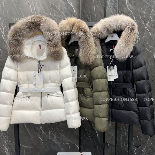 

womans coat designer women jacket winter jacket women boed short down jackets fur coats real raccoon hair collar puffer jacket women parkas belt doudoune femme, Army green