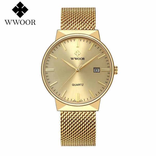 WWOOR/Guaai 8826 Ultra-thin Waterproof Quartz Calendar Simple Mesh Strap Fashion Watch