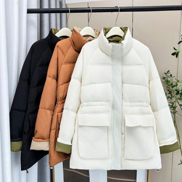 

Designer Men's Down Jacket Winter Coat Wolf Leather Collar Oversized Clothing Set Fashion Style Winter Outdoor Warm Jacket, White