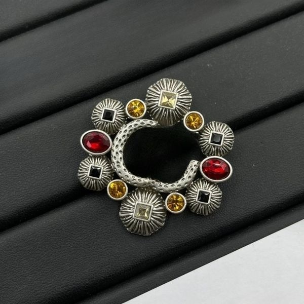 

Diamond Brooch Luxurious Colorful Pin Classic Double Letter Design Brass Material High Quality Brooch Holiday Gift Fashion Accessory