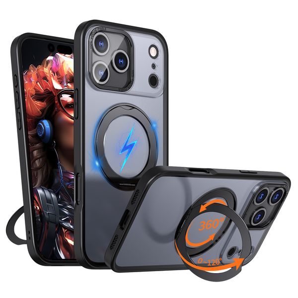 Mobile Phone Protective Case for Apple iPhone 17 Pro Max 16 15 14 13 Metal Lens Frame 360° Rotating Ring Bracket