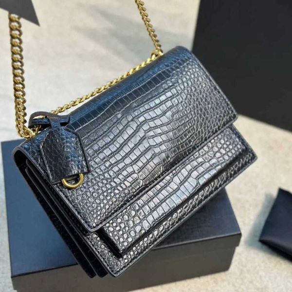 

Sunset Medium In Crocodile Embossed Flap Luxury designer bag Women Smooth Leather Chain Shoulder Crossbody Top Handle Bag Magnetic Snap Tab Wallet, Color 34