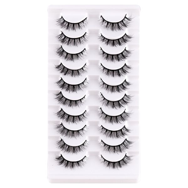 

10 Pairs Thick Natural False Eyelashes Soft Lightweight Eyelash Extensions Makeup Accessory for Eyes Handmade Reusable Multi-layer 3D Faux Mink Lashes Full Strip