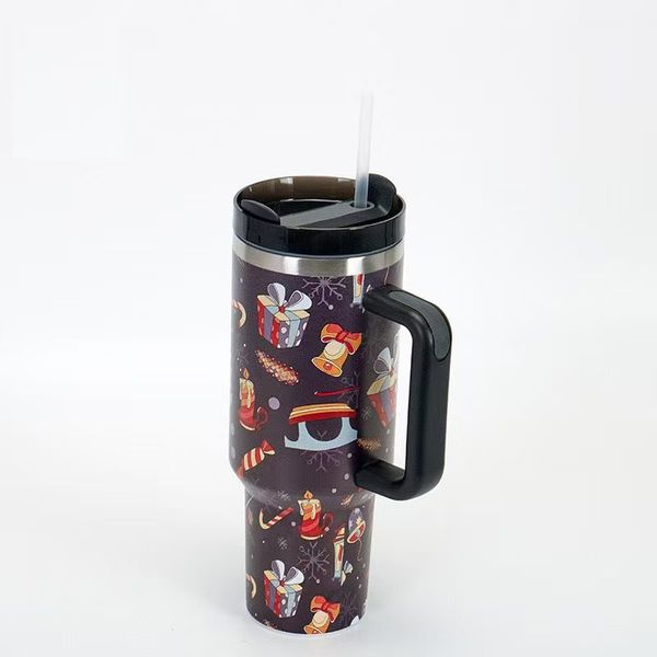 40 Oz Stainless Steel Insulated Tumbler with With Lid Handle and Straw Travel Mug Thermos Fits in Car Cup Holder Water Bottle Leak Proof BPA Free 40oz