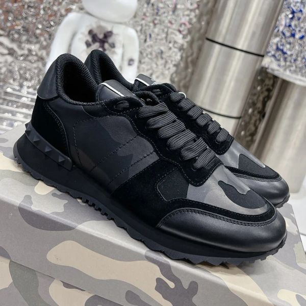 

Designer Camouflage Men Casual Sneakers Top Quality Leather Platform Rivet Trainers rubber sole military triple black white sports Running Shoes, P4