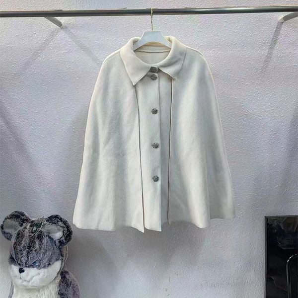 

25 new cape designer shawl, gold cape, double-sided coat, woolen wool, small fragrant style coat, outdoor trendy outfit, White