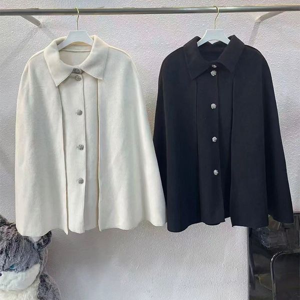 

25 new cape designer shawl, gold cape, double-sided coat, woolen wool, small fragrant style coat, outdoor trendy outfit, White