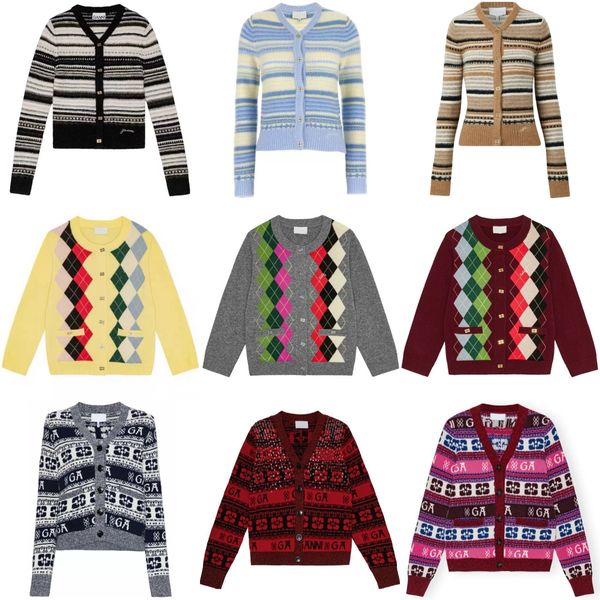 

High Quality Wool Button-up Cardigans Women Designer Striped Soft Cashmere Knitted Sweaters Warm Fashion Casual Cardigan, As shown in figure20