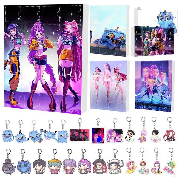 Cute KPOP Demon Hunters Advent Calendars Funny Christmas Countdown Calendar Box Acrylic Keychain Pendants For Halloween Gifts