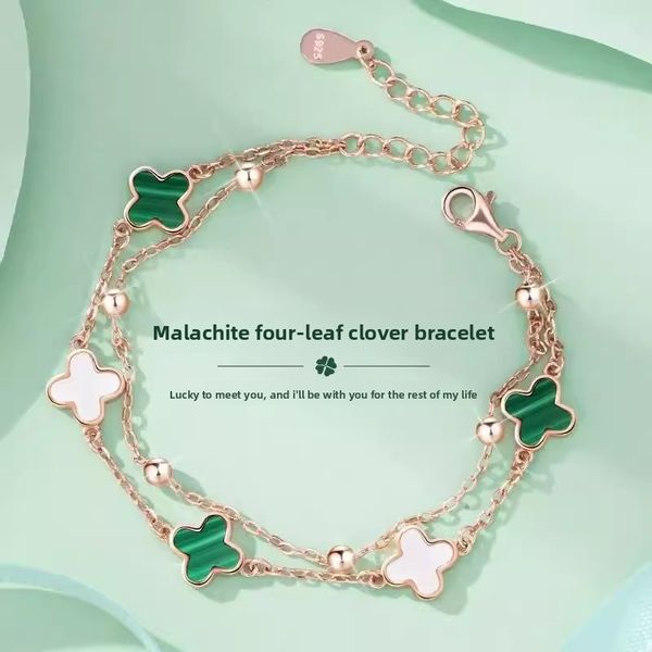 

Bracelets Chain Clover Lucky Bracelet for Women, White/Black/Green Flower Four-Leaf Chain Bracelet, Fashionable Jewelry Accessory