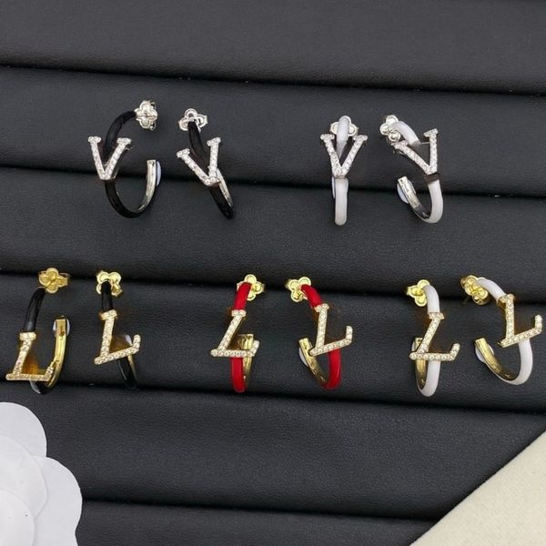 

Luxury Enamel Diamond Earrings Classic Letter Design Earrings Women's Jewelry Accessories Multiple Colors Optional Christmas Gift High Quality
