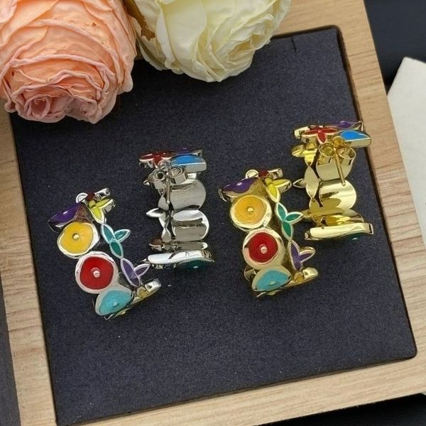 

Hoop Enamel Earrings Designer New Colorful Flower Earrings Gold and Silver Hoop Jewelry Earrings Many Styles Available Christmas Gift
