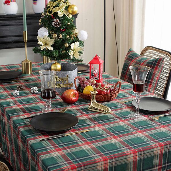 

Fashionable tablecloth New Designer American Christmas Tablecloth Fabric Nordic Carnival Coffee Cloth Plaid Dining Mat New Year Table Cover