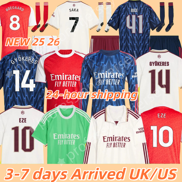 

25 26 SAKA ZUBIMENDI GYOKERES EZE soccer jerseys HINCAPIE DOWMAN ODEGAARD HAVERTZ LEWIS-SKELLY GABRIEL 2025 football shirt Men Kids sets RICE KELLY ArSeN top kit, Black