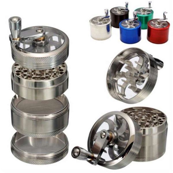 

40mm Zinc Alloy 4-Layer Hand-Cranked Metal with Handle Grinder Logo can be added Smoking accessories