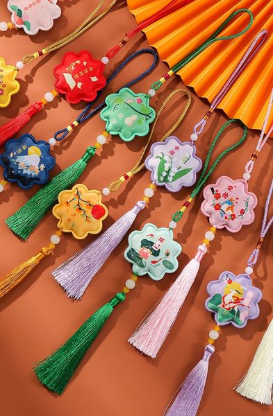 

2-Pack Floral-Trimmed Hanging Charms: Blessing Scented Sachets, Peace Talismans, Portable Lotus-Shaped Car/Body Pendants, Festive Event Small Gifts, Multi-color