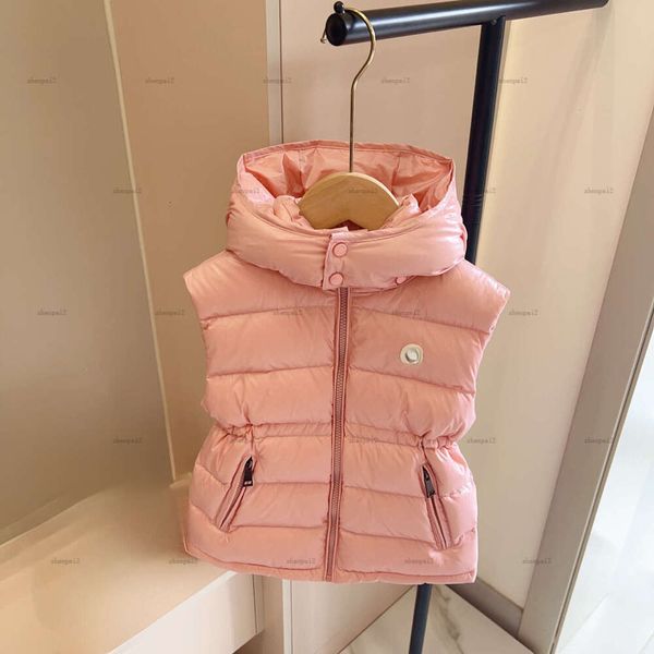 Luxury baby vest Cute pure pink child waistcoat kids designer clothes winter sleeveless boy coat Hooded design girl jacket A239X07N287