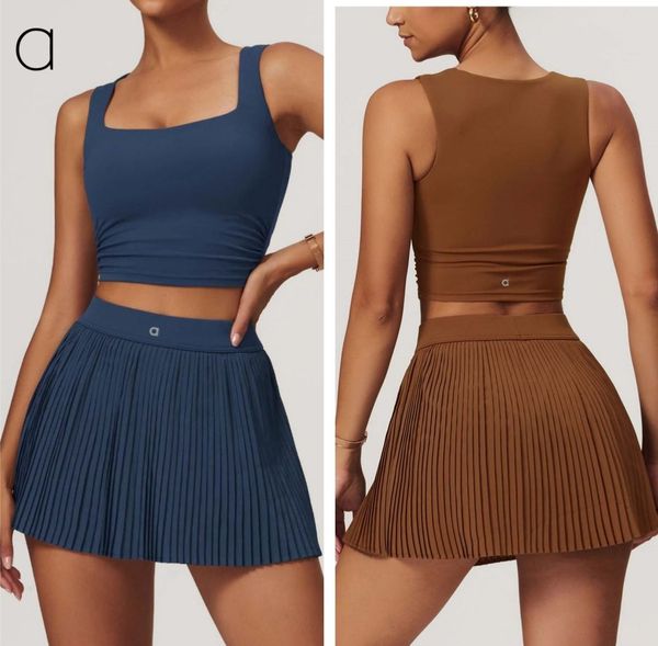 

2025 Yoga designer women Vest Running Gym Tight Top Sports Outdoor Fiess Tennis Anti-exposure Yoga Skirt, Split