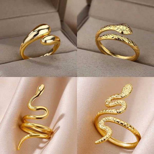 Stainl Steel Snake Rings For Women Men Gold Plated Open Adjustable Zircon Ring Vintage Gothic Aesthetic Jewelry anillos mujerXJ251015