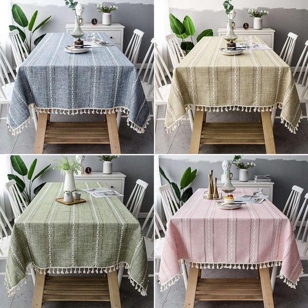 

Luxury designer style Fashionable tablecloth Nordic Hollow Tassel Solid Color Long Striped Jacquard Tablecloth Coffee Table Mat Cotton Linen
