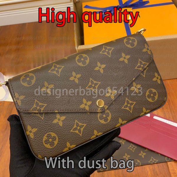 

Designer Bag Fashion Women's Shoulder Bag High Quality Luxury Crossbody Bag Classic Old Flower Leather Removable 3 in 1 Retro Metal Chain Wallet Black Embossed Purse, #3