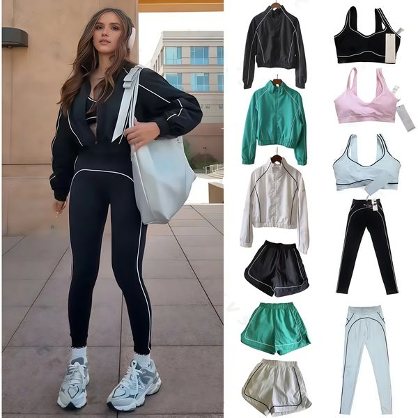 

Quality Women Yoga Suits Jacket And bra Sets Sports Heart Throb Legging+Shorts White-Striped Fitness Pilates Workout Quick-Drying High women clothes Sets, Vest black
